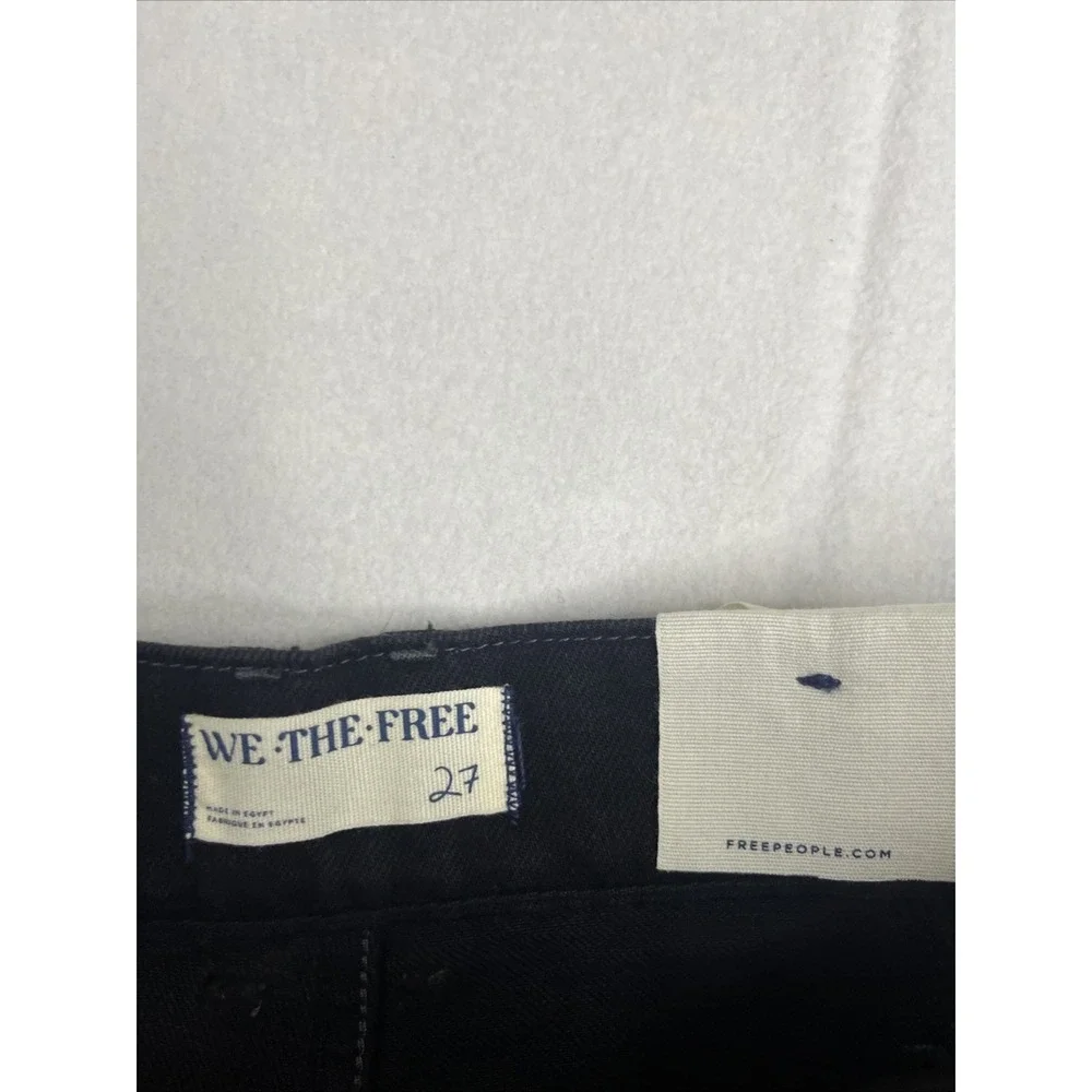 We The Free Benji Relaxed Wide Leg Button Hem Black Denim Jeans 27